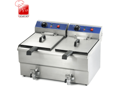 سرخ کن برقی دو لگن با شیر تخلیه رومیزی